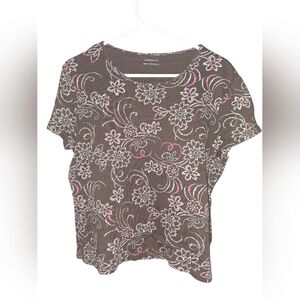 7/130. Croft & Barrow Brown Floral Short Sleeve Top
